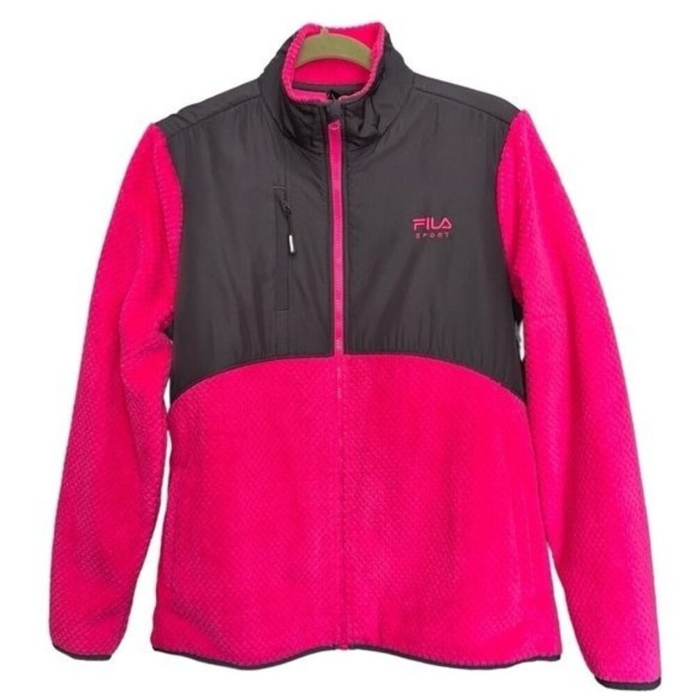 Fila Sport Pink & Black Jacket Womens L Faux Fur Polyester Warm